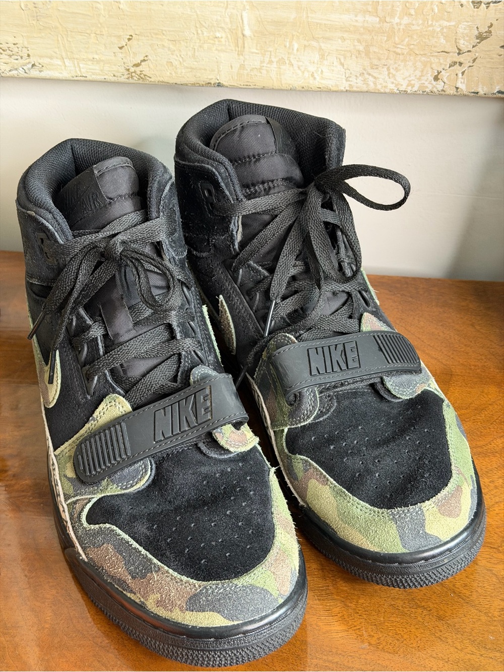 Nike Black High-Top Sneakers with Green Camo Accents